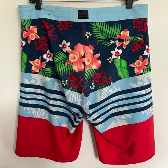 Men’s Burnside  Board Shorts Swim Trunks Sz 32 Stretch Hawaiian Print Zip Pocket - Picture 12 of 14